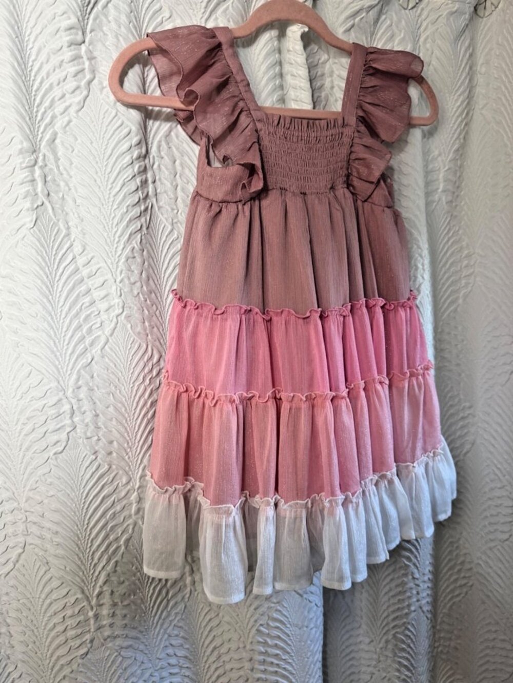 Cheeky plum Brand size 6 youth 3 tier dress mace pink white ruffle